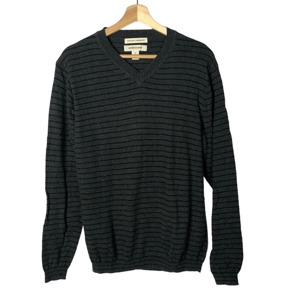 Pronto Uomo Gray & Black Stripe V-Neck Sweater M - Picture 1 of 3